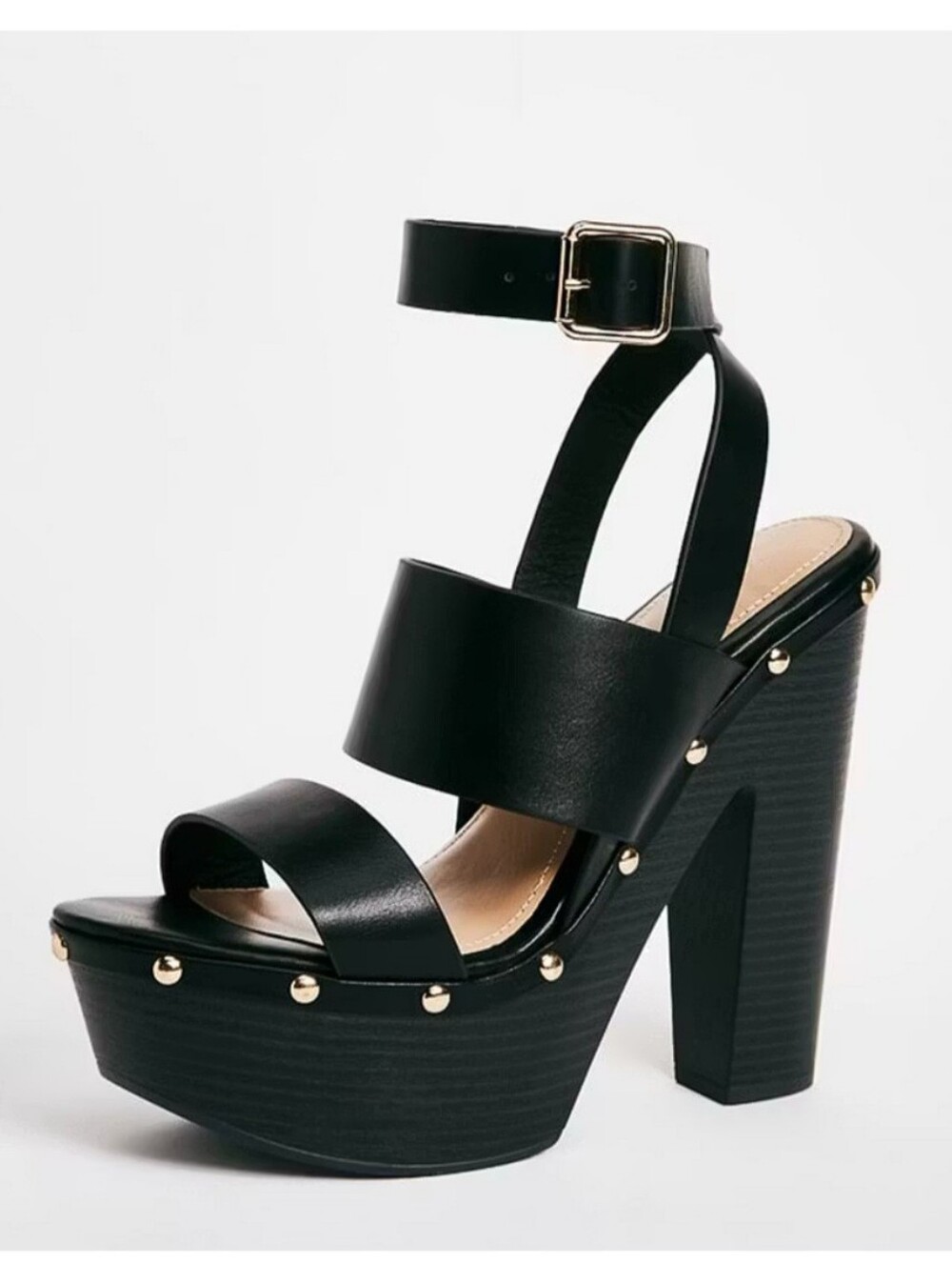 Black Studded Platform Sandals with Ankle Strap